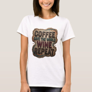 Modern Blue KAFFEE RETTE DIE WELT WEIN WIEDERHOLEN T-Shirt
