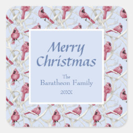 Modern Blue Kardinal Bird Frohe Weihnachten Quadratischer Aufkleber