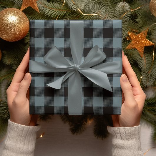 Modern Blue Kariert Christmas Geschenkpapier