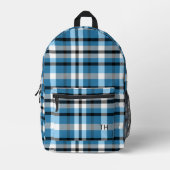 Modern Blue Kariert Monogram Initials Bedruckter Rucksack (Vorderseite)