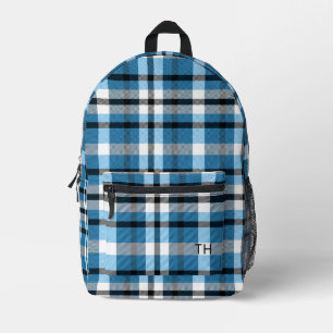 Modern Blue Kariert Monogram Initials Bedruckter Rucksack