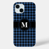 Modern Blue Kariert Pattern Monogram Case-Mate iPhone Hülle (Rückseite)
