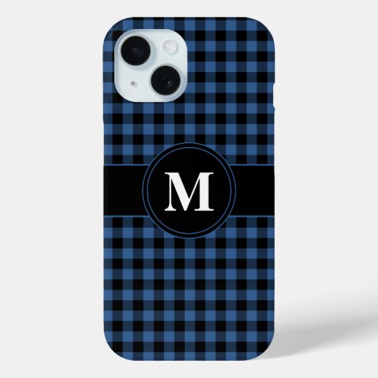 Modern Blue Kariert Pattern Monogram Case-Mate iPhone Hülle (Rückseite)