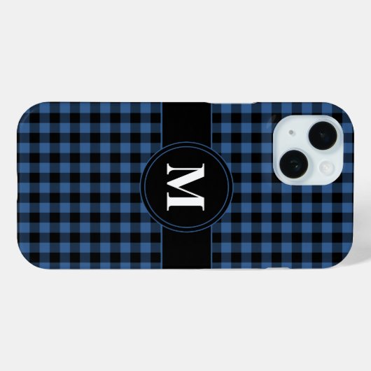 Modern Blue Kariert Pattern Monogram Case-Mate iPhone Hülle (Rückseite (Horizontal))