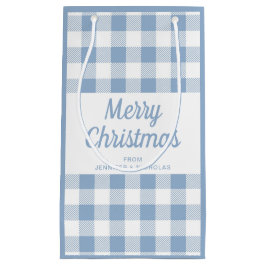 Modern Blue Kariert Script Frohe Weihnachten Kleine Geschenktüte