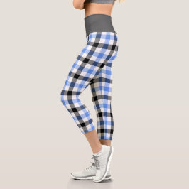Modern Blue Kariert Tartan Muster Capri Leggings