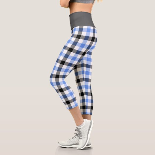 Modern Blue Kariert Tartan Muster Capri Leggings (Links)