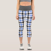 Modern Blue Kariert Tartan Muster Capri Leggings (Vorderseite)