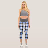 Modern Blue Kariert Tartan Muster Capri Leggings (Vorderseite)