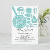 Modern Blue Kitchen Bridal Dusche Einladung (Stehend Vorderseite)