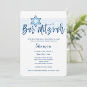 Modern Blue Kneipe Mitzvah Invitation Einladung (Stehend Vorderseite)