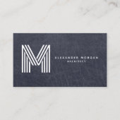 Modern Blue Leather Trendy Monogram Visitenkarte (Vorderseite)