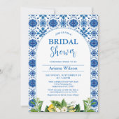 Modern Blue Lemon Tile Bridal Dusche Einladung (Vorderseite)