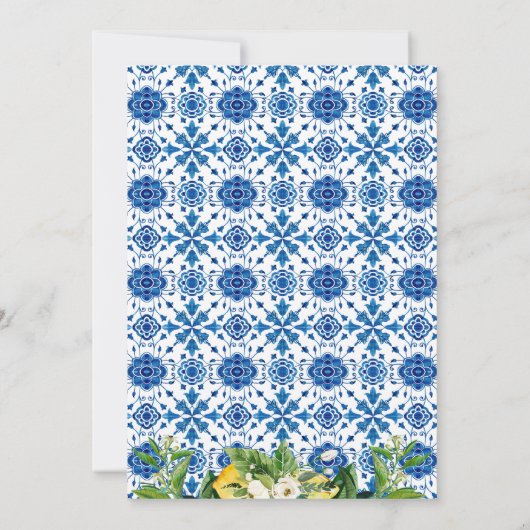 Modern Blue Lemon Tile Bridal Dusche Einladung (Rückseite)