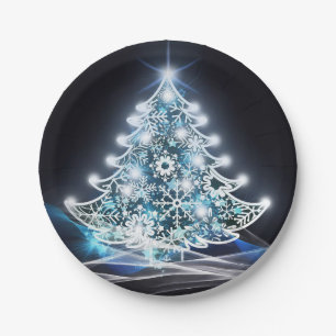 Modern Blue Lighted Christmas Tree Graphic Pappteller