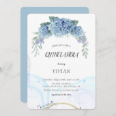 Modern Blue lila Floral Quinceanera Einladung (Vorne/Hinten)