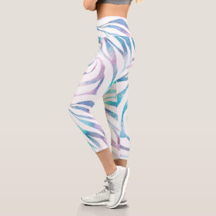 Modern Blue Lila Glitzer Glam Zebra Print Capri Leggings