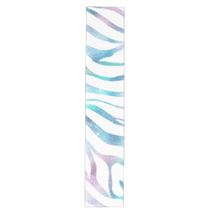 Modern Blue Lila Glitzer Glam Zebra Print Mittelgroßer Tischläufer