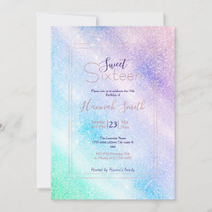 Modern Blue Lila Glitzer Ombre Glam Design Einladung