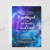 Modern Blue Lila Watercolor Galaxy B'nai Mitzvah Einladung (Vorderseite)