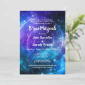 Modern Blue Lila Watercolor Galaxy B'nai Mitzvah Einladung (Stehend Vorderseite)