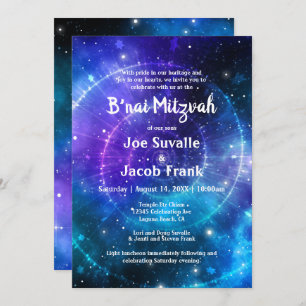 Modern Blue Lila Watercolor Galaxy B'nai Mitzvah Einladung