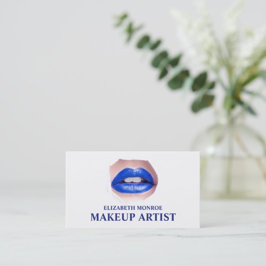 Modern Blue Lips, Makeup Artist Visitenkarte (Stehend Vorderseite)