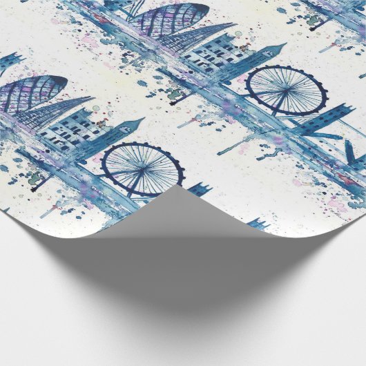 Modern Blue London skyline Geschenkpapier (Ecke)