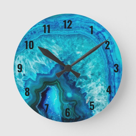 Modern Blue Marble Agate Runde Wanduhr (Vorderseite)