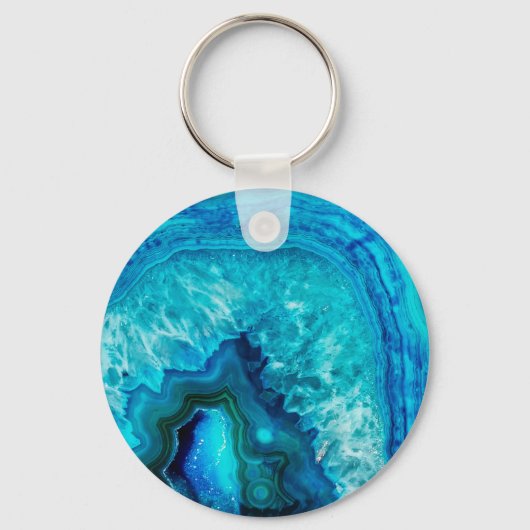 Modern Blue Marble Agate Schlüsselanhänger (Vorderseite)