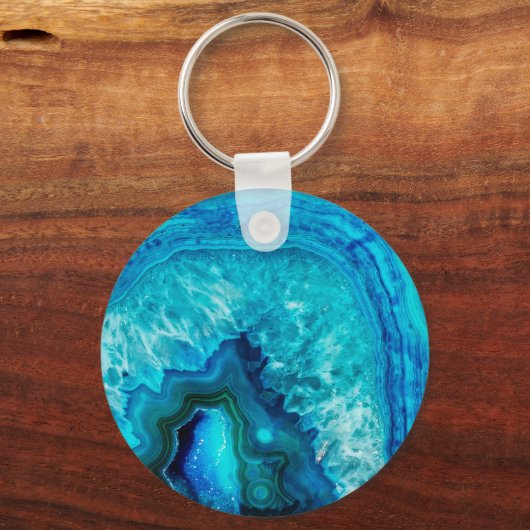 Modern Blue Marble Agate Schlüsselanhänger (Vorderseite)