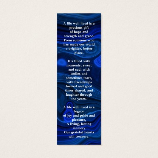 Modern Blue Marble Memorial Gedicht Beerdigung Les (Rückseite)