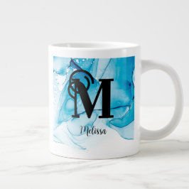 Modern Blue Marble Monogram Jumbo-Tasse