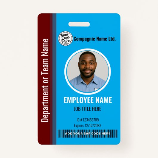 Modern Blue & Maroon Employee Professional ID Ausweis (Vorderseite)