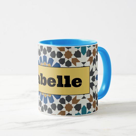 Modern Blue & Maroon Geometric Mug with Custom Tasse (VorderseiteRechts)