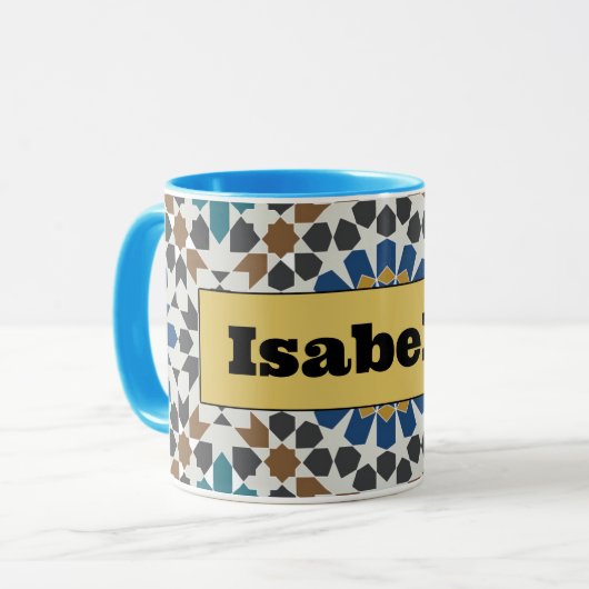 Modern Blue & Maroon Geometric Mug with Custom Tasse (Vorderseite Links)