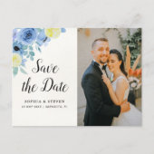 Modern Blue Mediterranean Lemon Wedding Postkarte (Vorderseite)