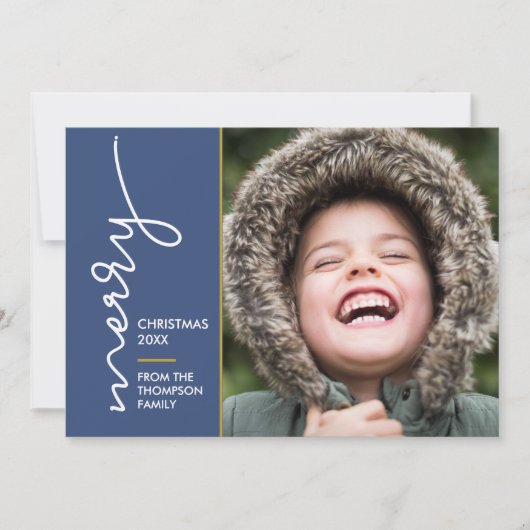 Modern blue Merry Christmas Script Photo Card (Vorderseite)