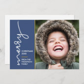 Modern blue Merry Christmas Script Photo Card (Vorne/Hinten)