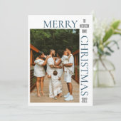 Modern Blue Merry Weihnachten Foto (Stehend Vorderseite)