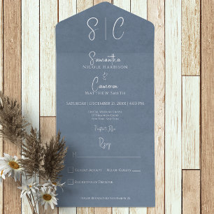 Modern Blue Minimal Monogram No Dinner All In One Einladung