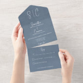 Modern Blue Minimal Monogram No Dinner All In One Einladung (Abreißen)
