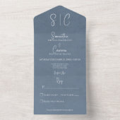 Modern Blue Minimal Monogram No Dinner All In One Einladung (Innen Boden)