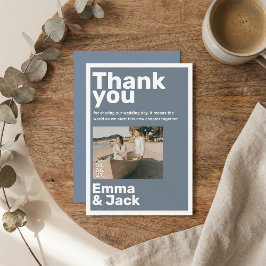 Modern blue minimalist photo wedding thank you dankeskarte