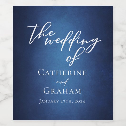 Modern Blue Minimalist Waterfront Evening Wedding Weinetikett (Einzelnes Label)