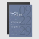 Modern Blue Minimalist Wedding Magneteinladung (Vorne/Hinten)