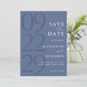 Modern Blue Minimalist Wedding Save The Date (Stehend Vorderseite)