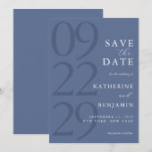 Modern Blue Minimalist Wedding Save The Date (Vorne/Hinten)