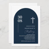 Modern Blue Minimalistisch Arch Boy Christening In Einladung (Vorne/Hinten)