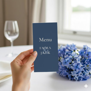 Modern Blue Minimalistisch Elegant Hochzeit Menükarte